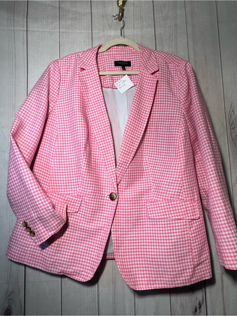 Talbots Pink Gingham Tailored Single-Button Blazer